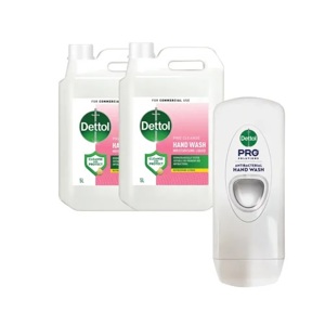 Dettol Antibacterial Hand Soap 5 Litres x 2 + FREE Dispenser - 3253761x2+BC233FLX