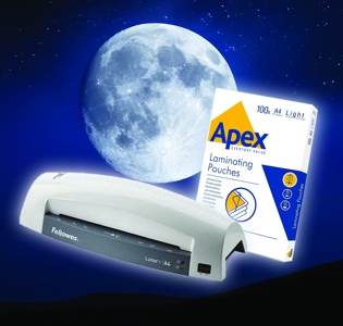 Fellowes Lunar A4 Laminator White 5715701 + FREE Pack of Fellowes Apex Laminating Pouches